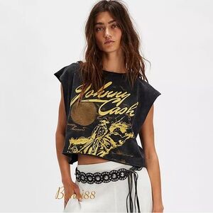 NEW Free People Johnny Cash Sunset Cropped Muscle Tee